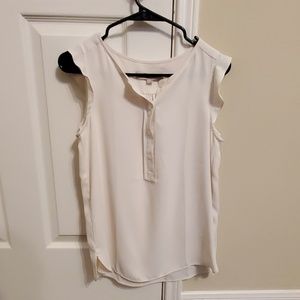 LOFT White Button Flutter Sleeve Top